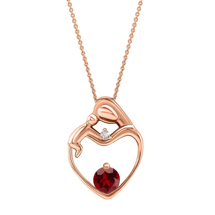 Strieborný prívesok matka a dieťa s granátom a diamantom Ella 108889