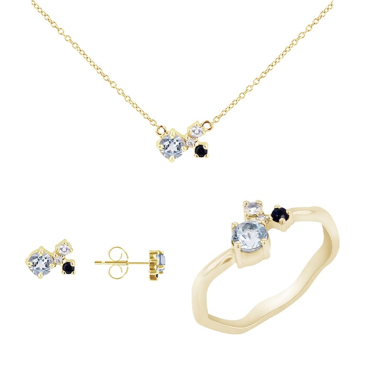 Strieborná kolekcia šperkov s akvamarínmi, zafírmi, mesačnými kameňmi a diamantmi Halli 116713