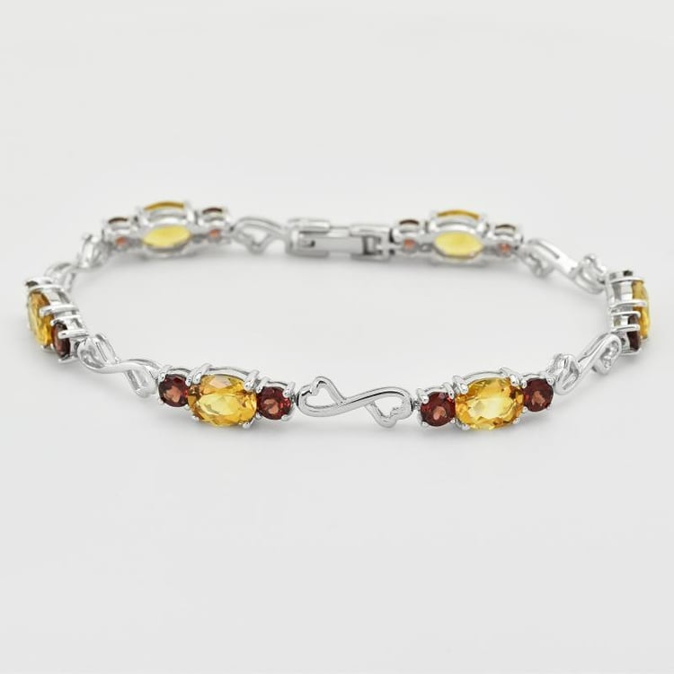 Strieborný náramok s citrínmi a granátmi Aline 6299