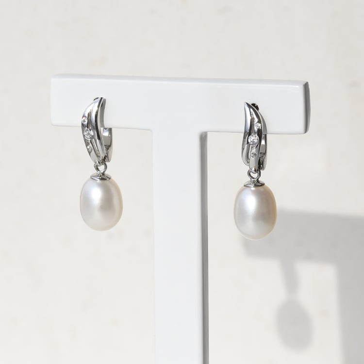 Strieborné náušnice s perlou a zirkónmi 78062