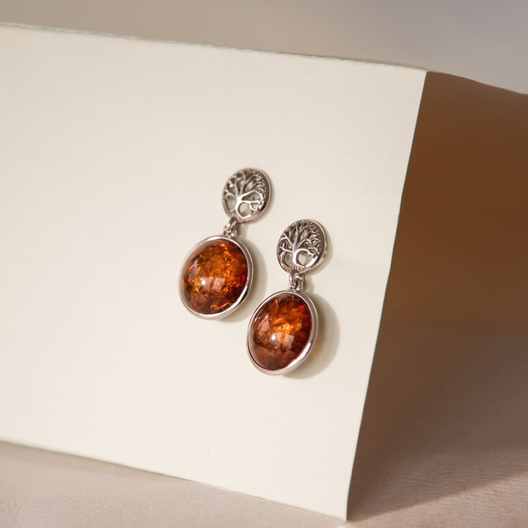 Strieborné jantárové náušnice so stromom života Doherty 107803