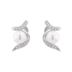 Perlové náušnice zo striebra so zirkónmi Carolita