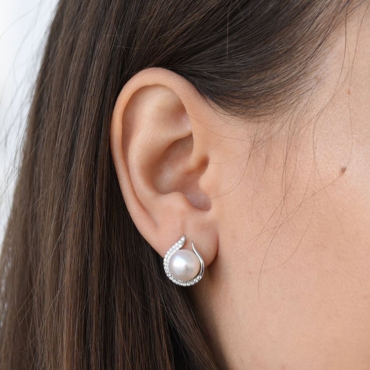  Strieborné náušnice s perlou a zirkónmi 78122