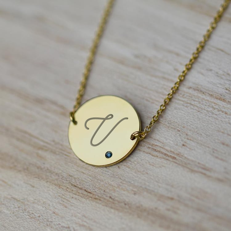 Zlatý náramok s modrým diamantom a vygravírovaným písmenom Berul 115283