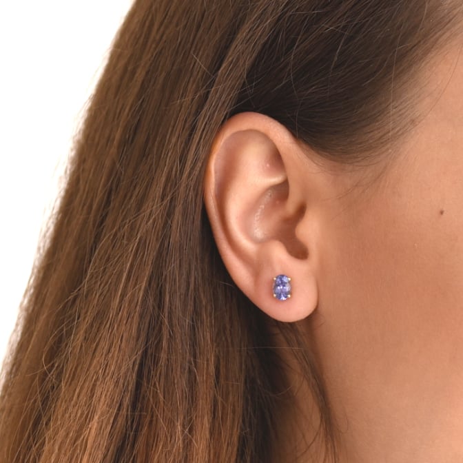 Zlaté náušnice s oválnymi tanzanity 64298