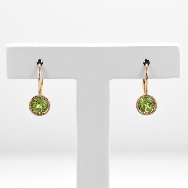 Visiace náušnice s olivínmi z ružového zlata 47691