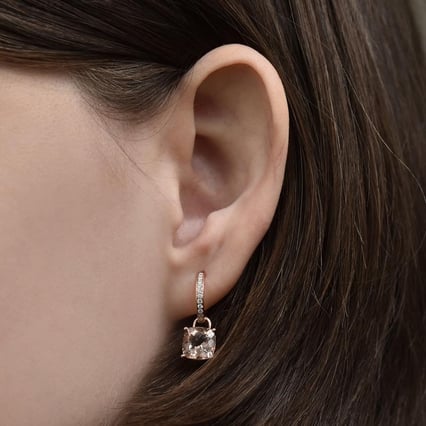 Zlaté náušnice 2v1 s morganitmi a diamantmi Margot