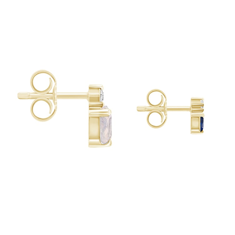 Náušnice s mesačným kameňom, zafírom a diamantmi zo žltého zlata 89894