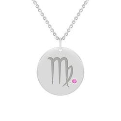 Strieborný prívesok so znamením a ružovým zafírom Panna