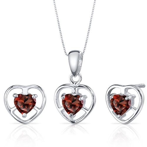 Strieborná srdiečková kolekcia s granátmi Esha
