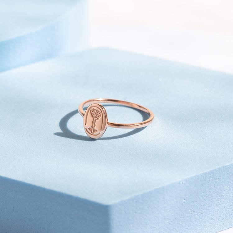 Strieborný oválny prsteň s gravírovanou ružou Malý princ 141792