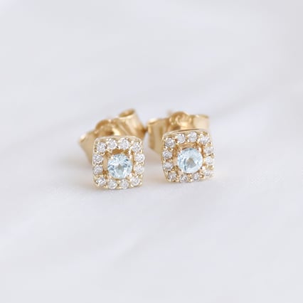 Strieborné akvamarínové náušnice s lab-grown diamantmi Noelle