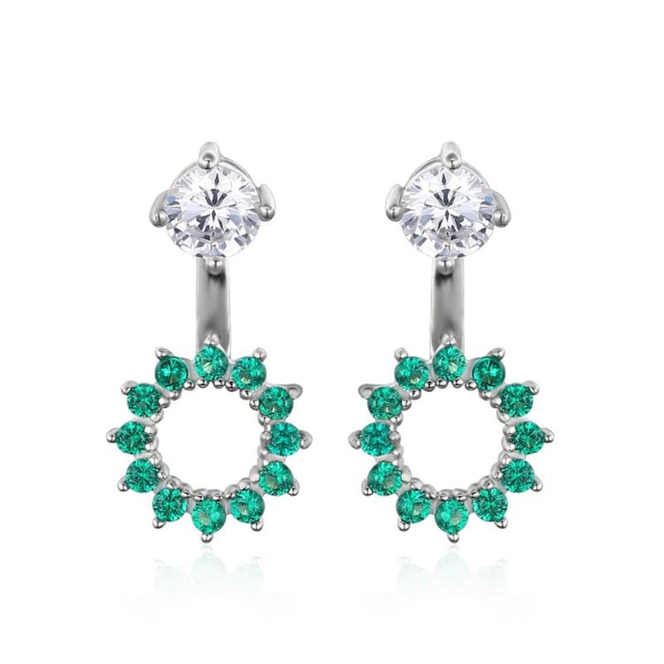 Smaragdové strieborné náušnice 2v1 zo zirkónmi Brilt