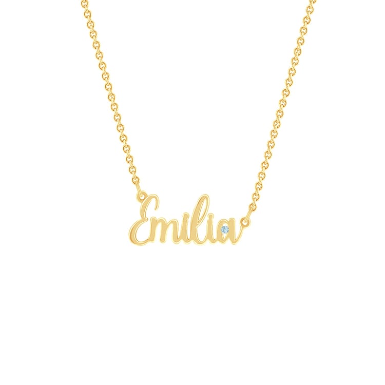 Zlatý náhrdelník se jménom a akvamarínom 72637