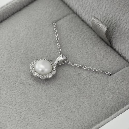 Strieborný perlový set náušnic a náhrdelníku s diamantmi Ladasha