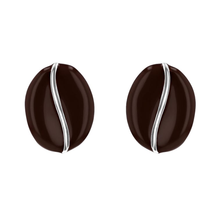 Strieborné náušnice kávové zrná s enamelom Beans