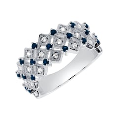 Moderný strieborný prsteň s lab-grown diamantmi a zafírmi Arnt