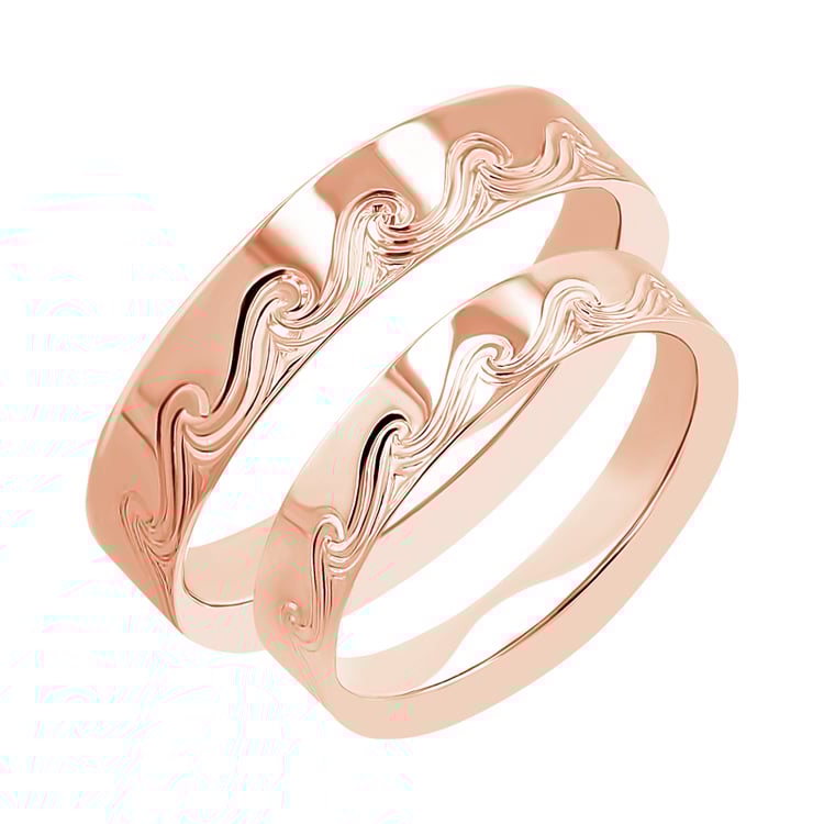 Svadobné obrúčky s ručnou rytinou vĺn Ozzy 116403