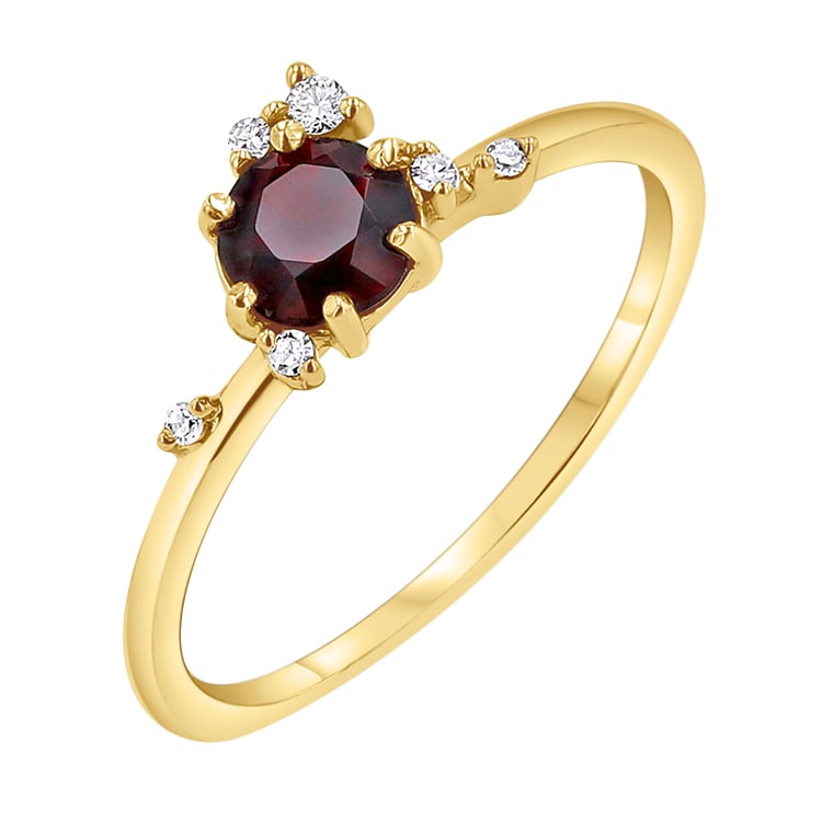 Cluster zásnubný prsteň s českým granátom a diamantmi Rosa 145656