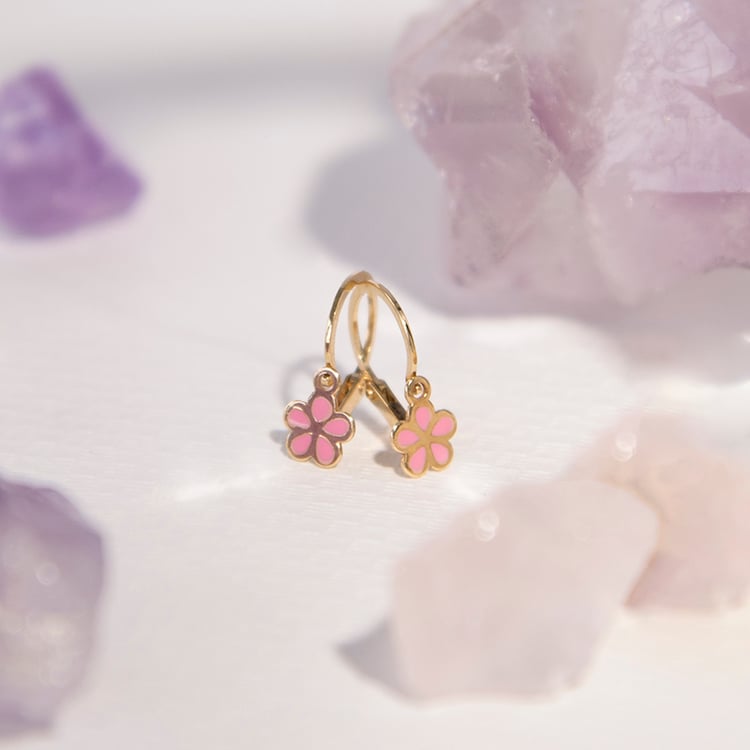 Zlaté detské náušnice s ružovými kvietkami Kenya 107941