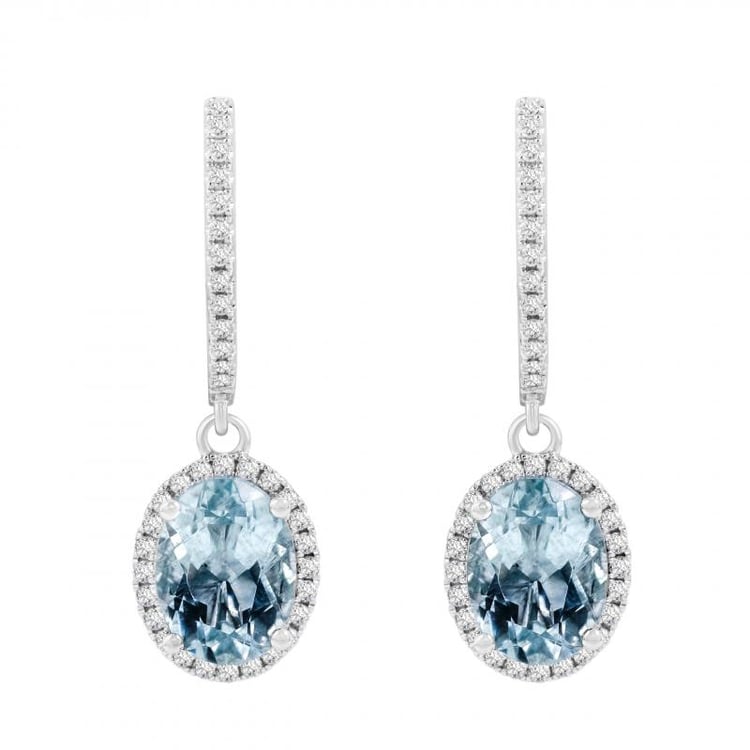 Zlaté náušnice s akvamarínom a diamantmi Helen