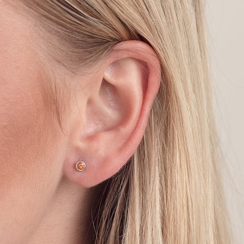 Strieborné bezel náušnice s padparadscha zafírmi Viosa