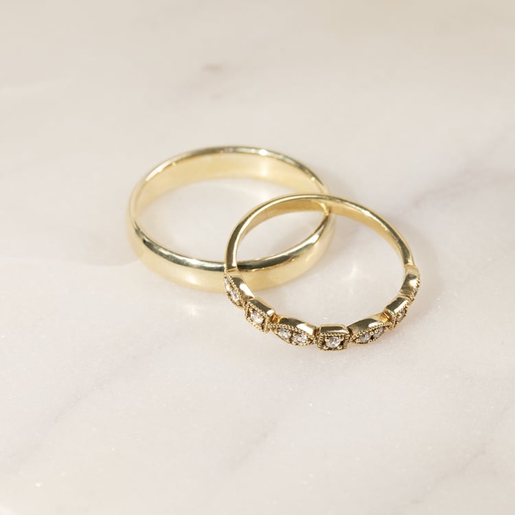 Dámska diamantová vintage obrúčka a komfortný pánsky prsteň Octave 136097