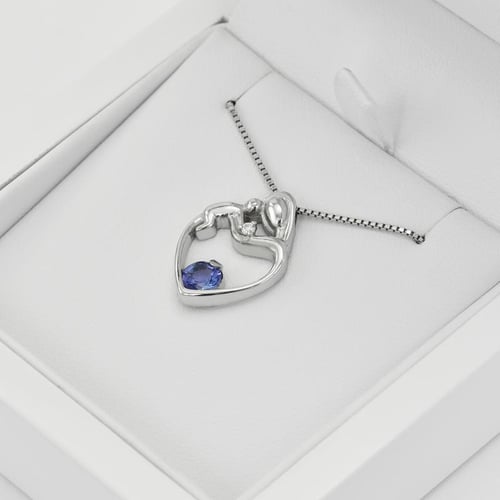 Strieborný prívesok matka a dieťa s tanzanitom a diamantom Ella