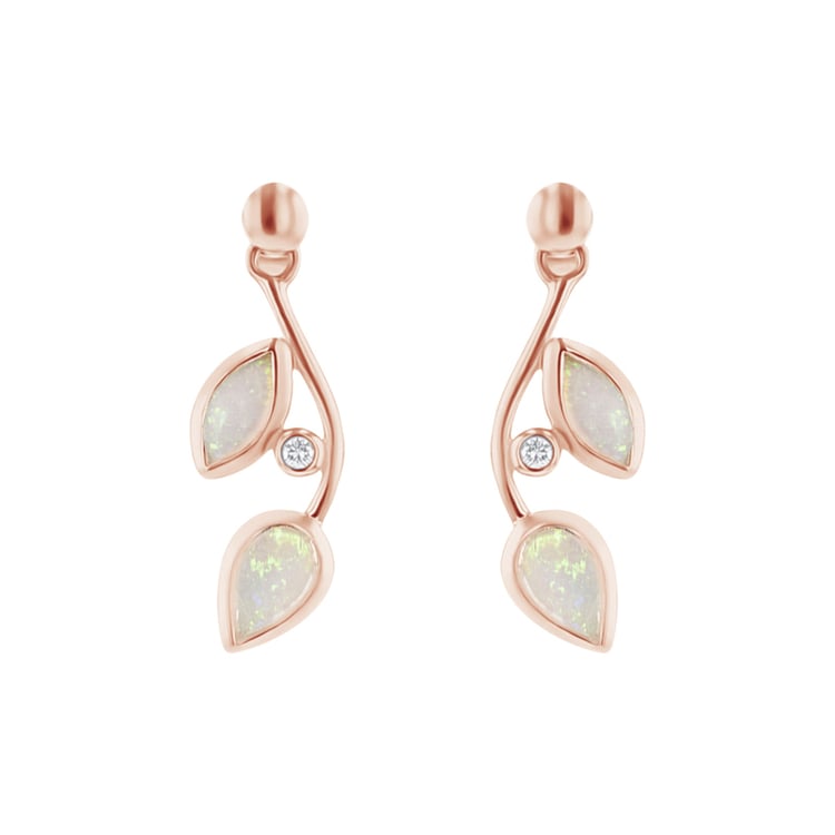 Opálové náušnice v tvare lístkov s diamantmi Leanne