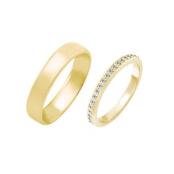 Zlaté svadobné obrúčky s eternity prsteňom a komfortným prsteňom Zelia