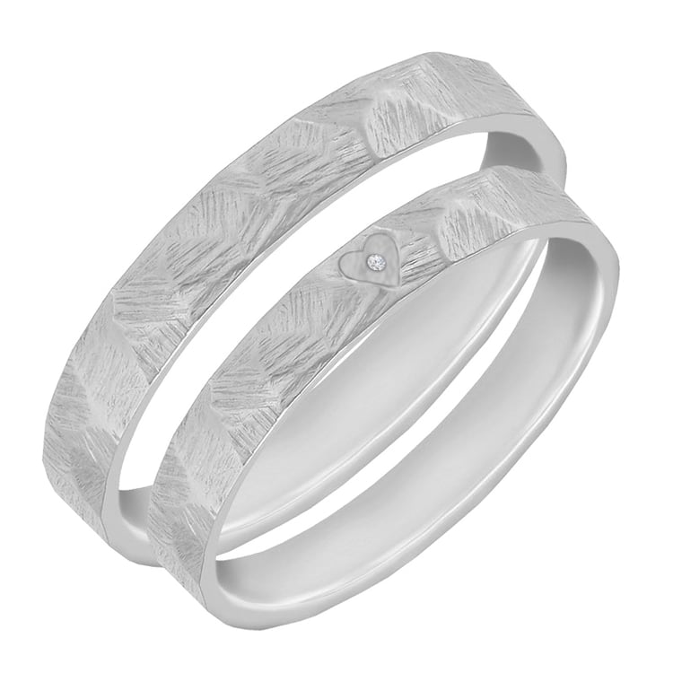 Tepané a škrabané snubné prstene so srdcom a diamantom Harri 106302