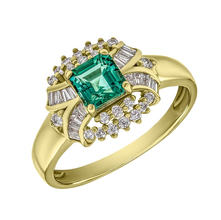 Zlatý prsteň so smaragdom a diamantmi 2494
