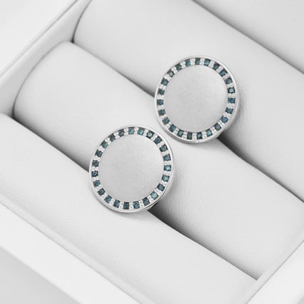Strieborné manžetové gombíky s modrými diamantmi Tanzy