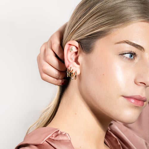 Zlatá piercing náušnica s akvamarínmi Rossi