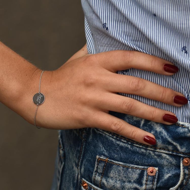 Platinový náramok s modrým diamantom a gravírom 70500