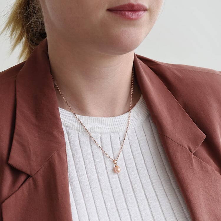 Pozlátený náhrdelník s broskyňovou perlou 87857