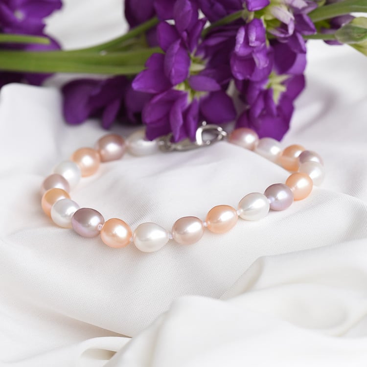 Strieborný náramok s barevnými perlami 83593