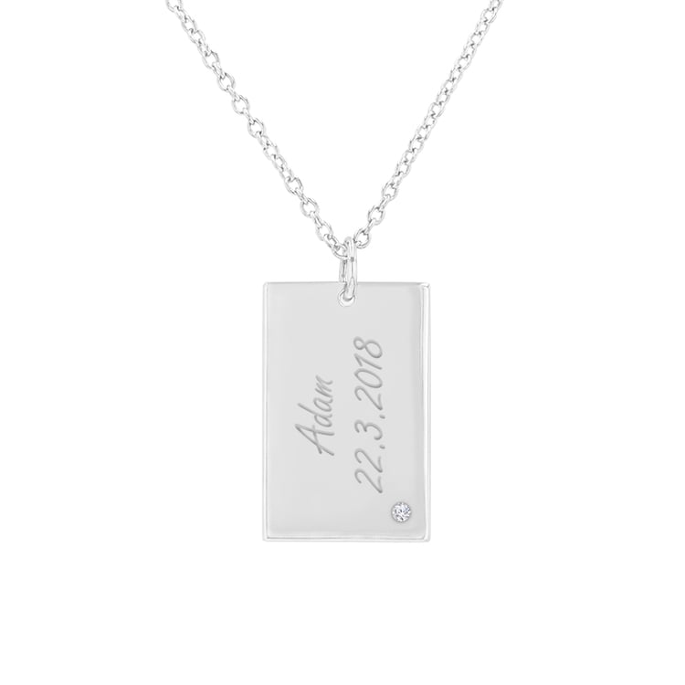 Platinový obdĺžnikový prívesok s diamantom a gravírom Greg