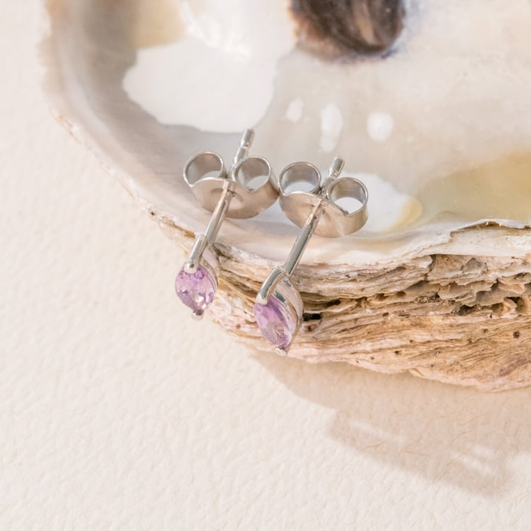 Minimalistické strieborné náušnice s ružovými ametystmi Sistine 101047