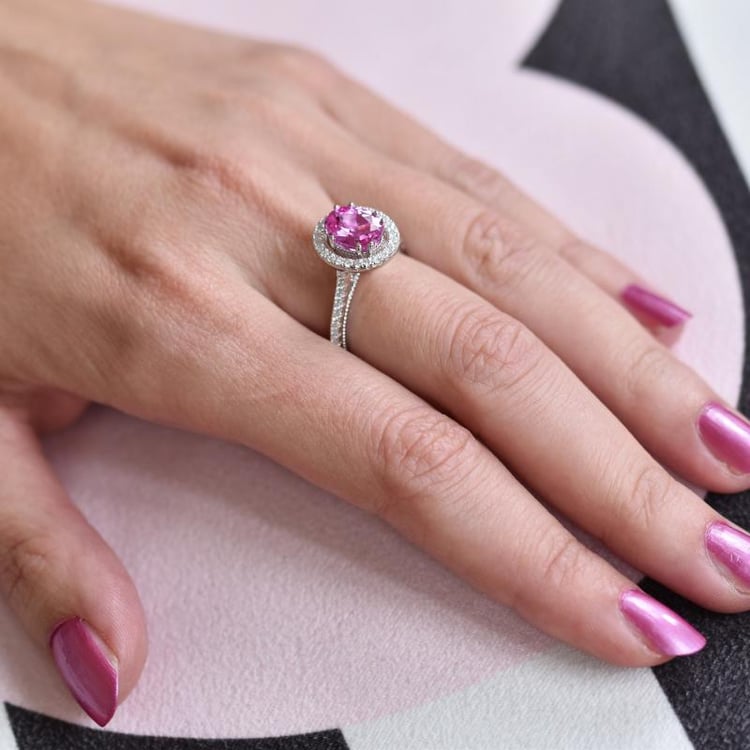 Strieborný prsteň s ružovým zafírom a zirkónmi Simo 19812