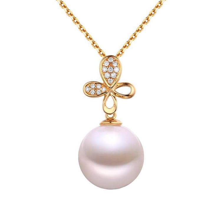 Náhrdelník zo zlata s bielou perlou a diamantmi Magda