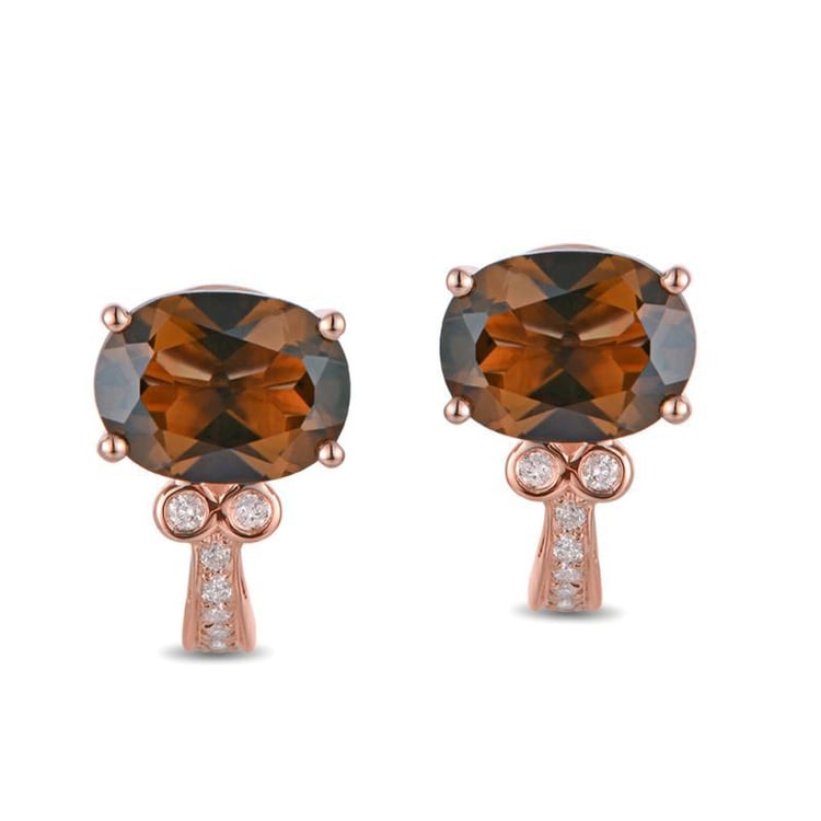 Zlaté náušnice s dymovým topásom a diamantmi Smokie