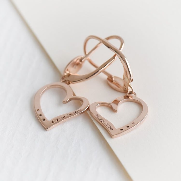 Zlaté visiace náušnice v tvare srdca s diamantmi Sahar 98416