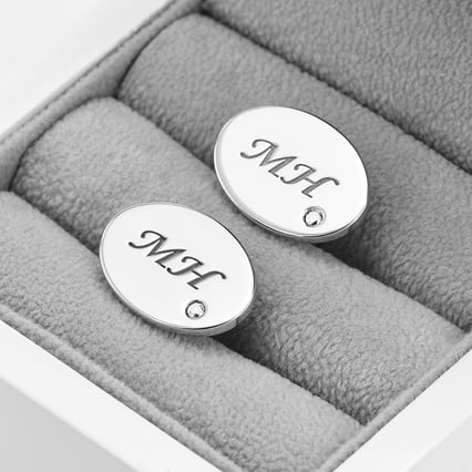 Strieborné manžetové gombíky s gravírom a diamantmi Letha
