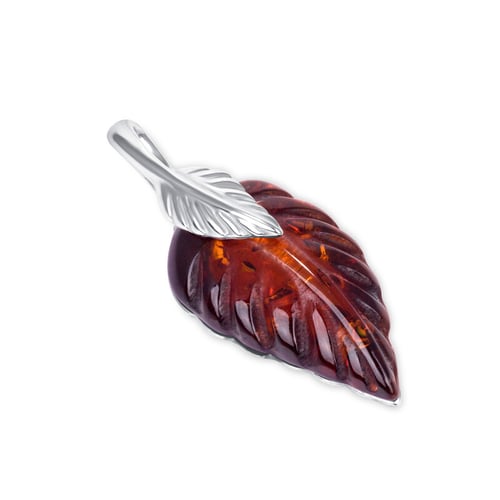 Strieborný jantárový prívesok v tvare lístka Daun