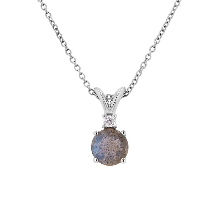 Prívesok s labradoritom z bieleho zlata 78381