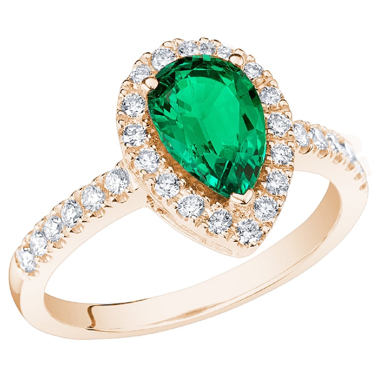 Zlatý halo prsteň s pear lab-grown smaragdom a diamantmi Randy 138728