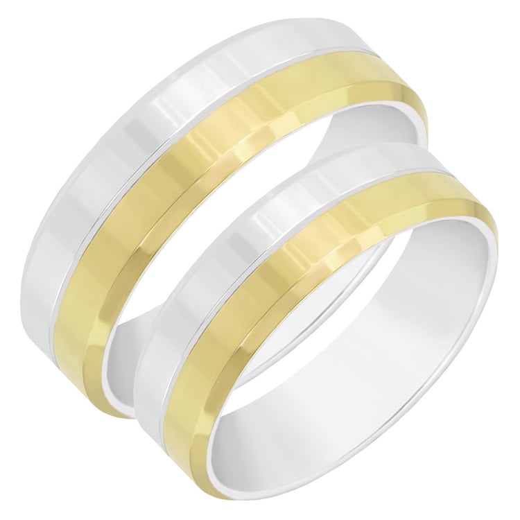 Dvojfarebné ploché svadobné obrúčky so skosenými hranami Aquabel