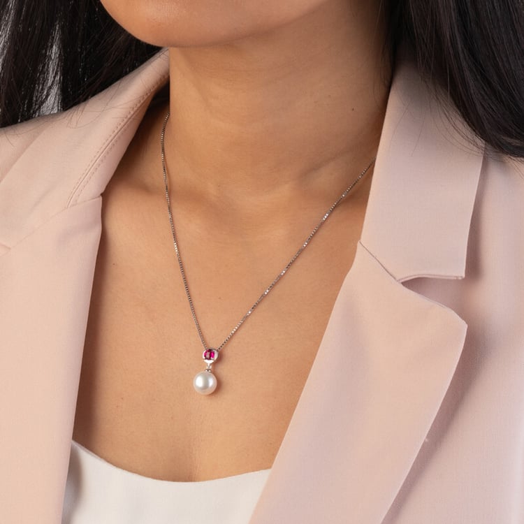 Strieborný perlový prívesok s lab-grown rubínom Romney 142446