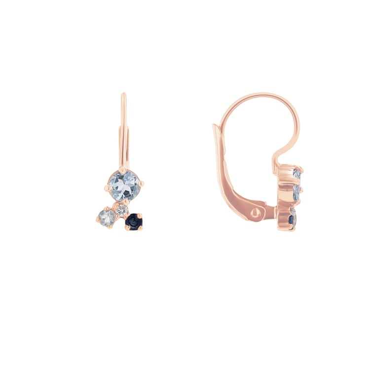 Visiace cluster náušnice s akvamarínom, zafírom, mesačným kameňom a diamantom Kerrie 110717